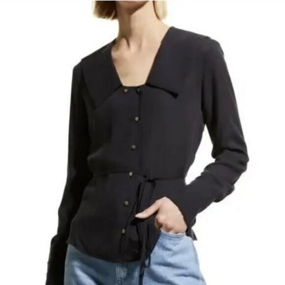Harshman Geneva Size L NWT Navy Blouse - Picture 1 of 3